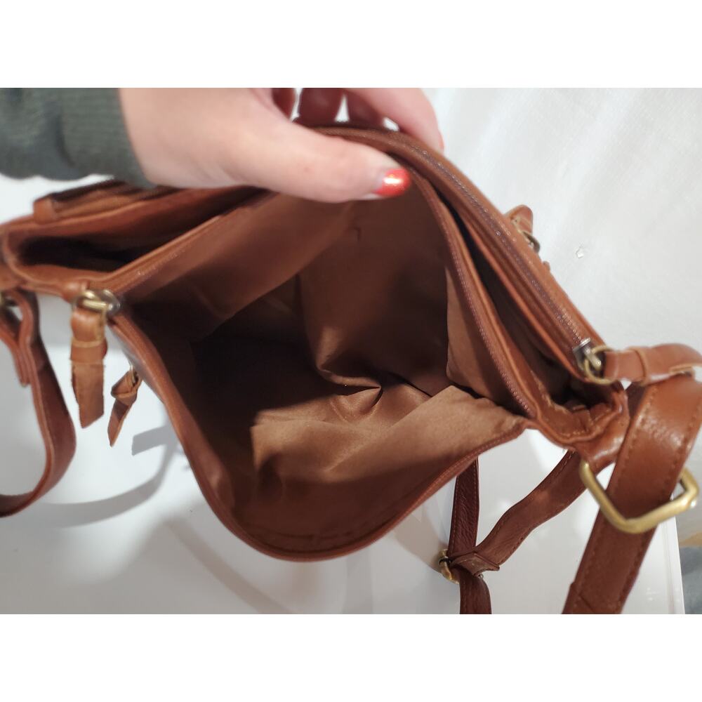 Great American Leatherworks Crossbody Bag Brown 100% Cow Hide Multi Compartment - Picture 9 of 16